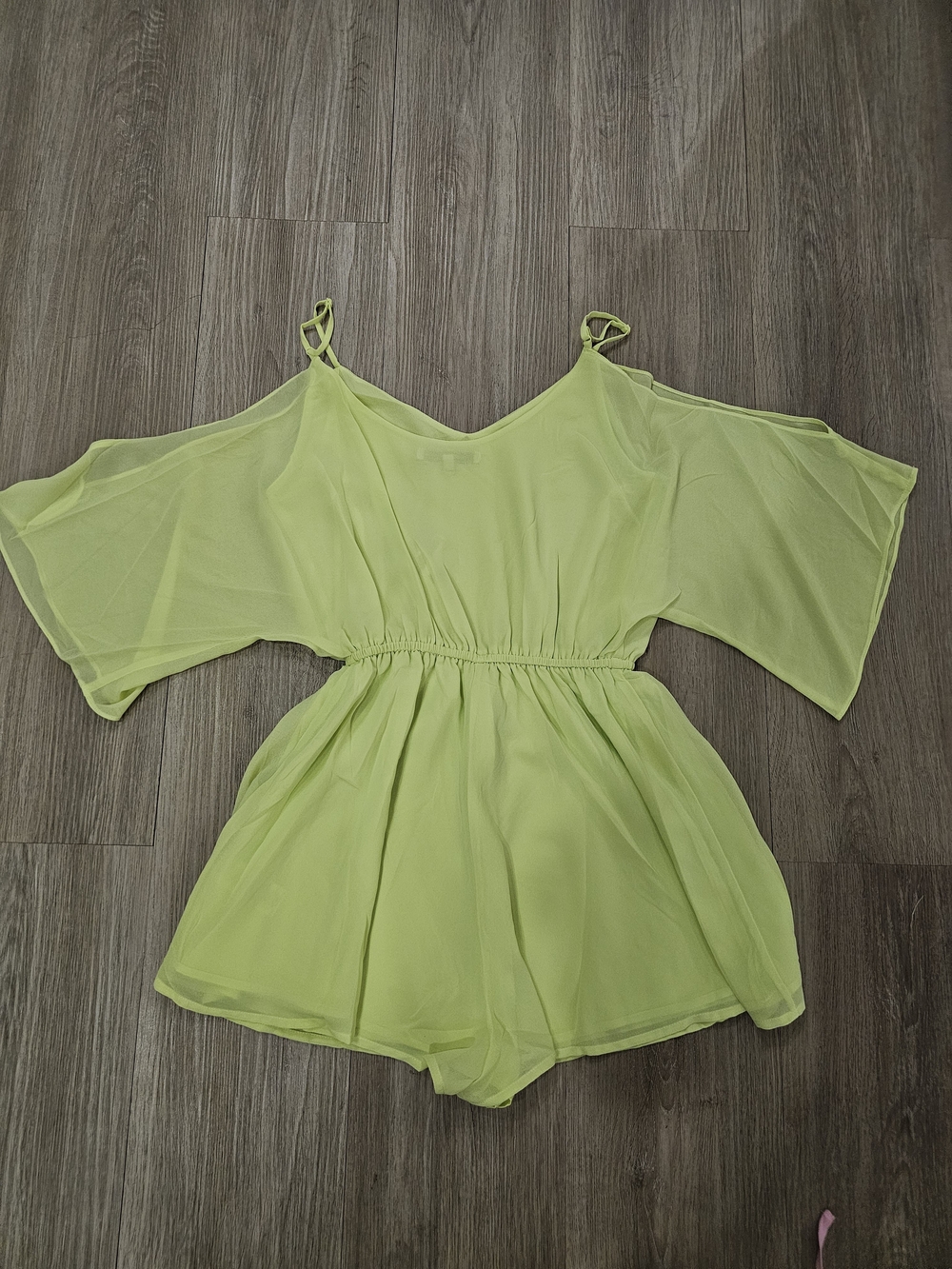 NWT Naked Zebra Neon Lime Green Cold Shoulder Romper With Tassles in Small - Picture 2 of 6